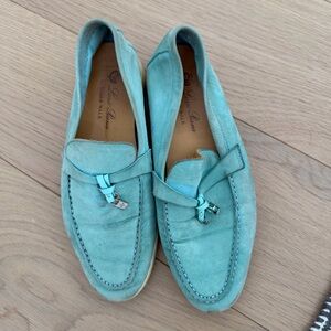 Loro Piana Summer Charms Walk Suede Loafers in Blue Size 37 EU